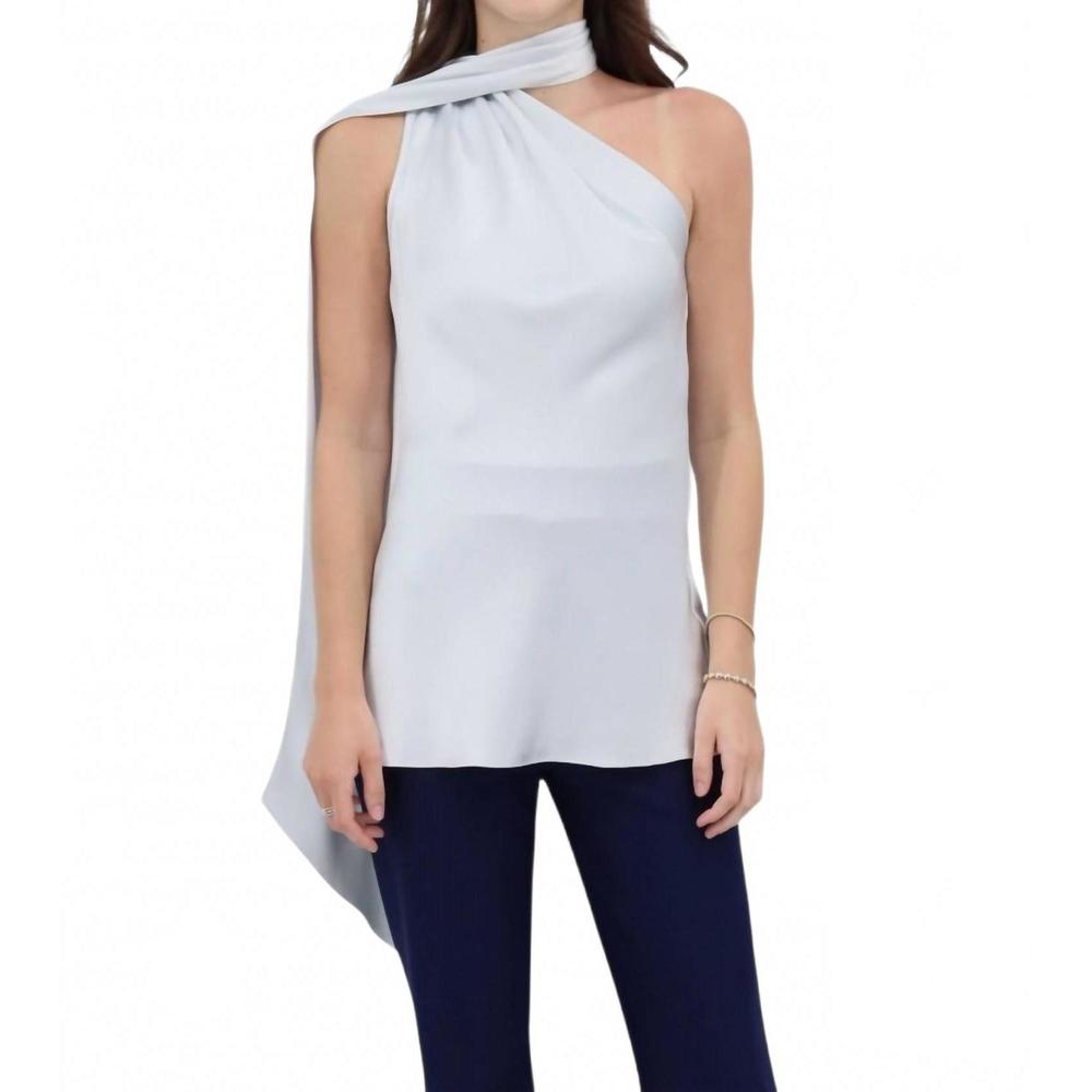 NEW MI JONG LEE satin one shoulder bias with scarf top in grey